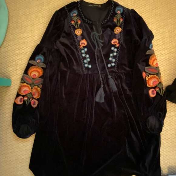 Zara Velvet Embroidered Dress Tunic Dress Zara Green Velvet Embroidered  Dress On LTK